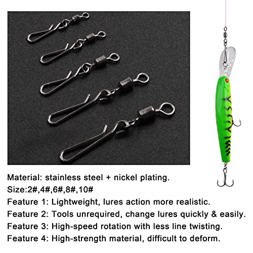 AGOOL Fishing Swivels Snaps Fishing Quick Clips, 60/200pcs Rolling Barrel Swivels with Quick Clips Snaps Swivels High Strength Speed Clips Connector Freshwater Saltwater Fishing Tackle - color: Mixed Kit-200pcs