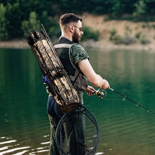 Fishing Pole Bag Rod Case, Folding Fishing Pole Bag Fishing Gear - color: Camouflage