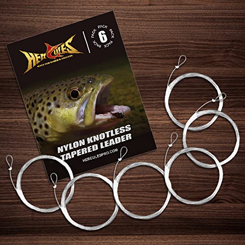 HERCULES Pre-Tied Loop Fly Fishing Leader 6 Pack with Tapered Leader Wallet - size: 9FT - 6pcs