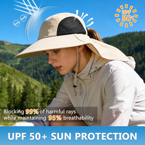 Sun Hat for Men Women with Neck Flap,UPF 50+ UV Protective Hiking Fishing Hats,Wide Brim Sun Hat for Women&Men - color: 1pack-beigesleeves