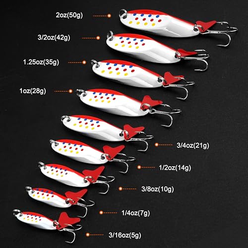 Fishing Lures Casting Spoon Lure, 5pcs Hard Metal Spoon Fishing Lures for Trout Bass Crappie Pike Walleye Saltwater Freshwater Fishing Gear 3/16oz-2oz - color: Painted-A, size: 1/2oz(14g)