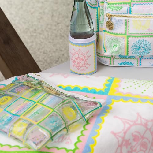 Lilly Pulitzer Water Resistant Vinyl Beach Day Pouch, Zipper Bag Includes Drink Hugger, Small Pouch, and Towel Clips - color: Sun Tiles Home
