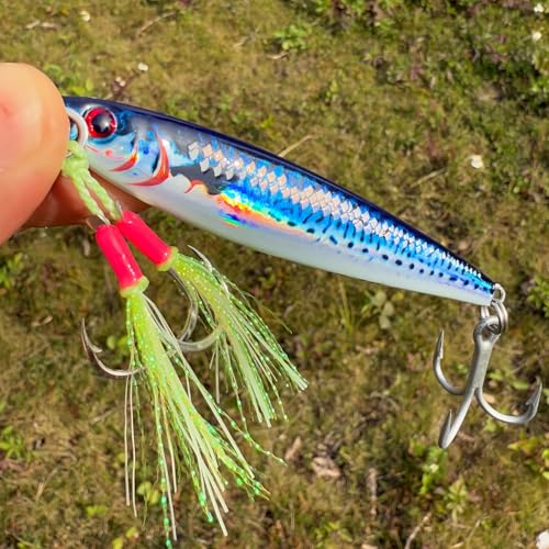 Ice Fishing Lures, Metal Jig Lures, Hard Baits for Bass, Saltwater Jigging Lures, Slow Pitch Jig Catch More Fish, Durable and Well-Made Bass Trout Tuna Lures with VMC Hooks (AH9563)