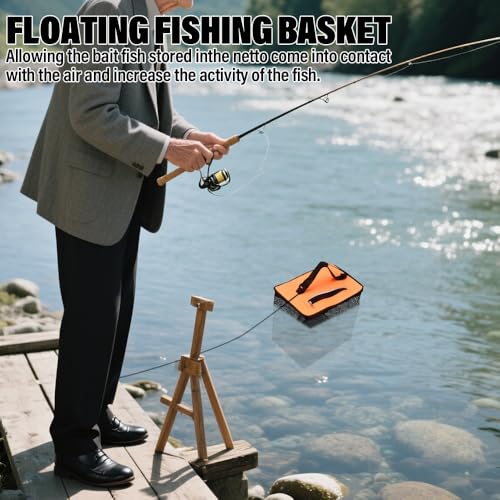 XhuangTech Floating Fishing Basket, Collapsible Fish Basket Portable Fishing Net Storage Cage for Live Caught Fish, Foldable Rubber Coated Bait Minnow Bucket 3.5/10 Gallons Live Well, Orange - size: Large