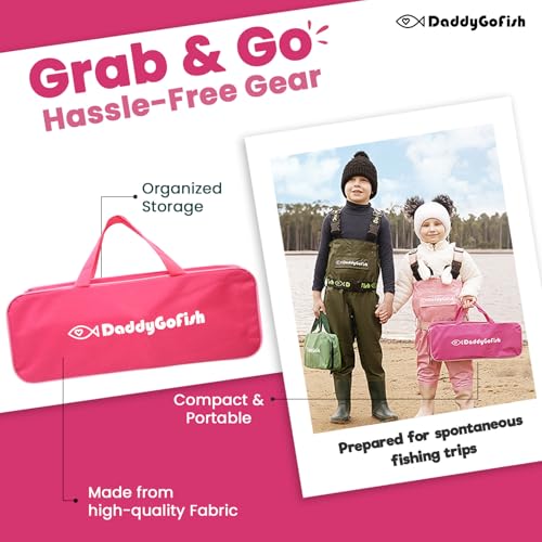 DaddyGoFish Kids Fishing Pole - Rod Reel Combo Tackle Box Starter Set - First Year Small Dock Gear Kit for Boys Girls Toddler Youth Age Beginner Little Children Junior Anglers Older Kids - color: Pink