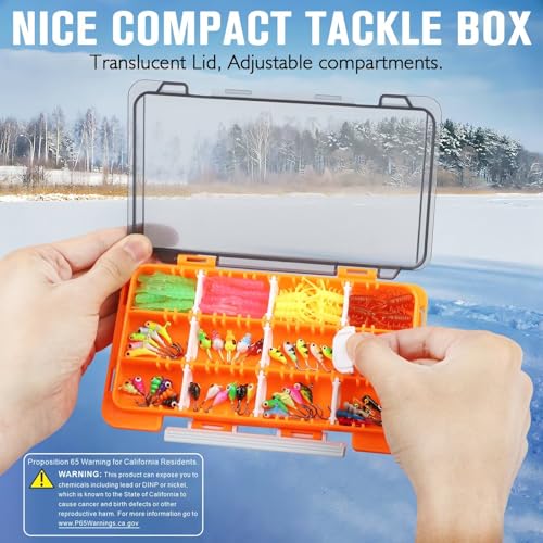Dovesun Ice Fishing Jigs Kit Ice Fishing Lures Glow in The Dark Fishing Gear Lures 20-93Pcs Jig Head with Tackle Box for Panfish Walleye Crappie Perch Bluegil Trout - color: 87pcs