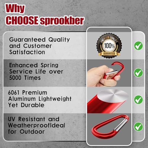 sprookber 4" & 5" Extra Large Aluminum Carabiner D Ring, Caribeener Clips, Spring Snap Hook for Keychain Clip, Set of 4 - color: red-4", size: 4 inch