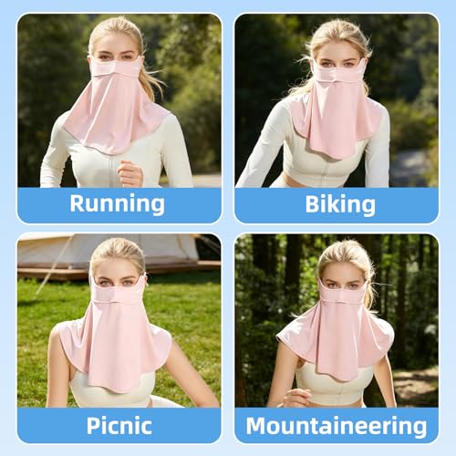 UPF 50+ Sun Protection Face Mask with Neck Coverage, UV Face Mask for Outdoor Activities, Unisex Breathable Sun Mask - style: Pink