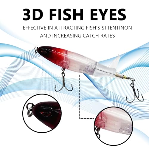 1-Pack Topwater Fishing Lures & Crankbaits Set - High-Action Popper Bass Lures with Rotating Tail, Saltwater/Freshwater Hard Baits for Trout, Pike, Catfish | Vibrating Lure Kit with Storage Box - color: red