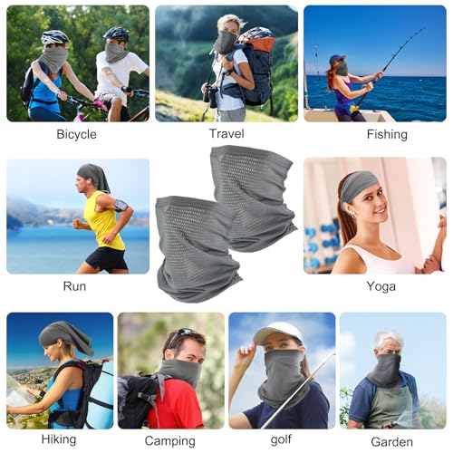 Geyoga 2/4 Pack Cooling Neck Gaiter Summer Breathable Balaclava Face Mask with Mesh Holes UV Protection Sun Scarf Men Women - color: Dark Gray