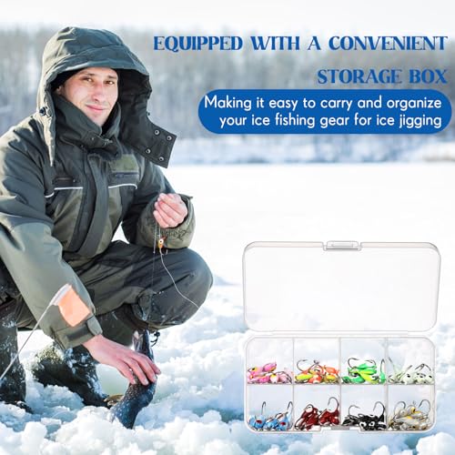 Vinsot 80 Pcs Ice Fishing Jigs Set, 1/16oz mini Ice Fishing Lures Winter Fish Jigs Heads Hooks Bulk with 3D Eyes Painted for Fish, Pike, Crappie, Walleye, Perch, Bass, Trout and Bluegill