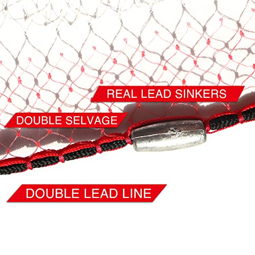 BasicGear Cast Net | Lead, 3ft-12ft Radius, 3/8 or 1/4 inch Mesh for Freshwater and Saltwater Bait Fish| Professional Grade and Upgraded Material | Throw Style - size: 8ft Radius, 3/8" Mesh, 1LB Sinkers