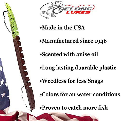 DeLong Lures – Made in USA 6" Bass Fishing Worms, Pre-Rigged Weedless & Unrigged Soft Plastic Baits, Anise-Scented Durable Lures for Freshwater & Saltwater - color: Pumpkinseed