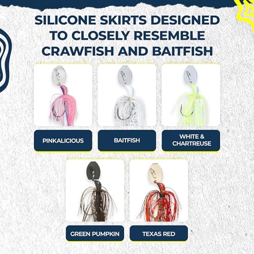 Sidewinder Bladed Jigs for Bass Fishing 1/2 Oz and 3/8 Oz | 2 and 5 - Pack | Fishing lures with 5/0 bladed jig head, vibrating shaker blade, low-column action, lifelike baitfish profile & skirt colors - size: 3/8 oz ( Pack of 5 )
