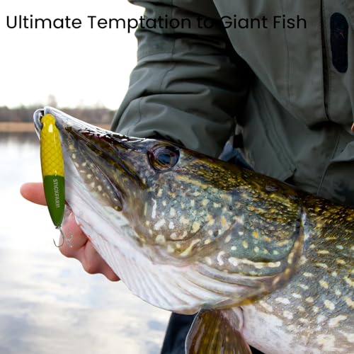 Pristis 3 pcs Topwater Fishing Plopper Lures, Floating Popper Bait Set with Chemically Sharpened Hooks for Saltwater Freshwater, Top Water Plopping Swimbait Teaser for Bass Tuna Perch Pike Crappie - color: Vibrant Harvest Stick Lures
