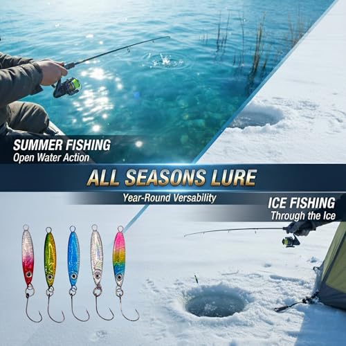 HALYXS/5Pack -Jigging Spoon, Ice Fishing jigs, Spoon Fishing, Jigging Lure, Great Lure for Crappies, Panfish, Walleye, Fresh Water Fishing, Metal (3g/5g) - size: medium / 5g