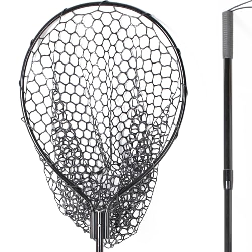 High Strength Large Landing Net - Rubber Fishing Net with Long Telescoping Handle & Soft Rubber Netting, Landing Nets for Fishing, Ideal for Boat, Pier, River Angling - size: Full Rubber Mesh - L