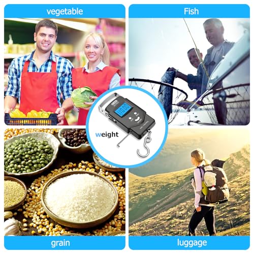 Dr.meter Fish Scale Luggage Scale Fishing Gear - 110lb Backlit LCD Display Digital Scale with Built-in Measuring Tape - Fishing Scale with 2 AAA Batteries, Pocket Size - Fishing Gifts for Men - color: Black