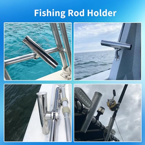 2 Pack Rod Holders for Fishing Boat, Stainless Steel Clamp On Rod Holders for Boat - Clamp-on 1 1/4" to 2" Rails, Pontoon Rod Holder Side Mount Tournament Style - Fishing Gifts for Men