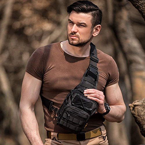 FAMI Outdoor Tactical Bag Backpack, Military Sport Bag Pack Sling Shoulder Backpack Tactical Satchel for Every Day Carry (Black) - color: Black