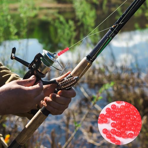 70 Pcs Fishing Beads for Catfish, Bobbers for Fishing Match with Fishing line, 6mm Plastic Luminous Round Soft Bait Egg Lure Rigs Freshwater Saltwater for Fishing Rigs