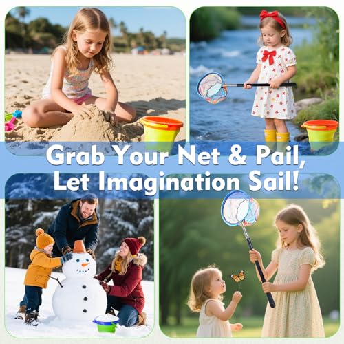 2PCS Kids Fishing Nets with Bucket - Telescoping Handle Retractable Landing Net Lightweight Aluminum Pole for Catch and Release Frog, Minnow, Butterfly, Crab, Beach and Creek Outdoor - color: BLUE