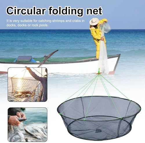 Portable Prawn Bait Crab Shrimp Net Drop Landing Fishing Pier Harbour Pond 40FT Folding Net for Keeping Fishes Minnows Lobsters Crab Basket Traps for Fishing Keeping Fishes Minnows Lobsters