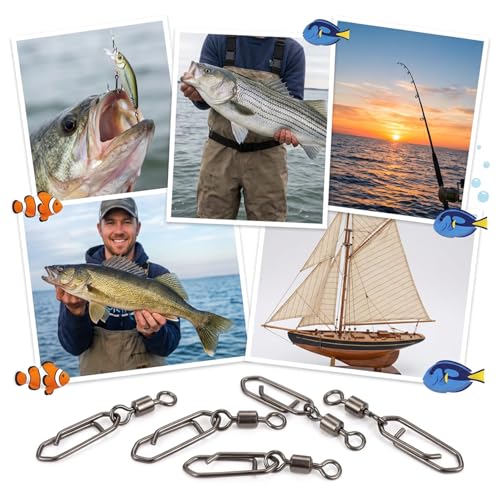 55 Pcs Fishing Speed Clips, High Strength Fishing Swivels, 5 Size Speed Clips for Fishings Lures, Stainless Steel Swivels Tackle, Detachable Snap Swivel Freshwater Snaps Swivel Change Quick Snaps