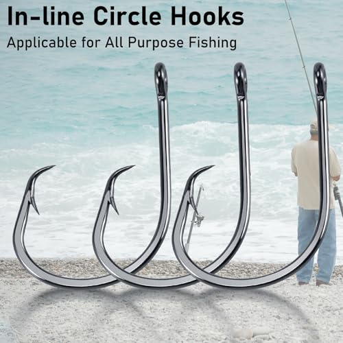 Dr.Fish 50 Pack in-line Circle Hooks, Straight Shank Octopus Hooks, Freshwater & Saltwater Fishing Catfish Tuna Bass Striper - size: #8/0-50 Pack