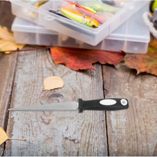 Cabilock Fishhook Sharpening Tool Portable Half-Round Abrasive File with Marble Handle, Fishing Hook Sharpener for Camping and Outdoor Use