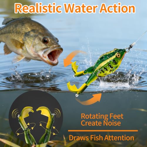Keenjorika Soft Frog Fishing Lures 3 Pack, Topwater Floating Weedless Frog Baits with Rotating Kicking Legs, Lifelike Soft Swimbaits for Bass, Trout, Snakehead Fishing, Freshwater & Saltwater - color: 1/5/7