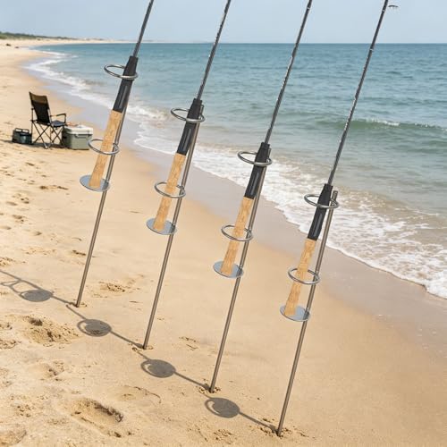 4 Pack 27in Metal Sand Spike Fishing Rod Holder for Surf Fishing for Beaches, Rivers and Sandy Beaches
