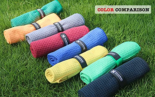 Handy Picks Microfiber Golf Towel (16" X 16") with Carabiner Clip, Waffle Pattern Golf Towel Hook and Loop Fastener - The Convenient Golf Cleaning Towel - color: Grey