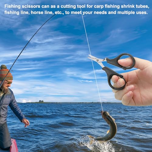 PATIKIL Fishing Scissors Non-Slip Serrated Edge Scissor Braided Line Cutter Braid Scissor Fishing Snips with Split Ring Function for Fishing Trimming
