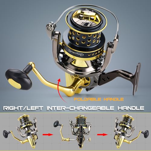 Sougayilang Spinning Reels 10000 Series Surf Fishing Reels, Ultra Smooth Powerful with CNC Aluminum Spool, Inshore & Offshore Saltwater Fishing - color: Golden- AFS10000