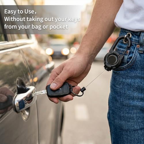 Retractable Keychain 3-Pack Heavy Duty Zinger Retractors 24" Auto-Extend Lanyard for Keys ID Badges & Small Tools Lightweight Gear Keeper for Outdoor & Daily Use (Black)
