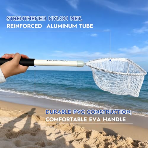 BasicGear Compact Baitwell Net for Live Bait – Soft Nylon Mesh, Aluminum Frame, EVA Non-Slip Grip & Anti-Drop Rope - size: Medium