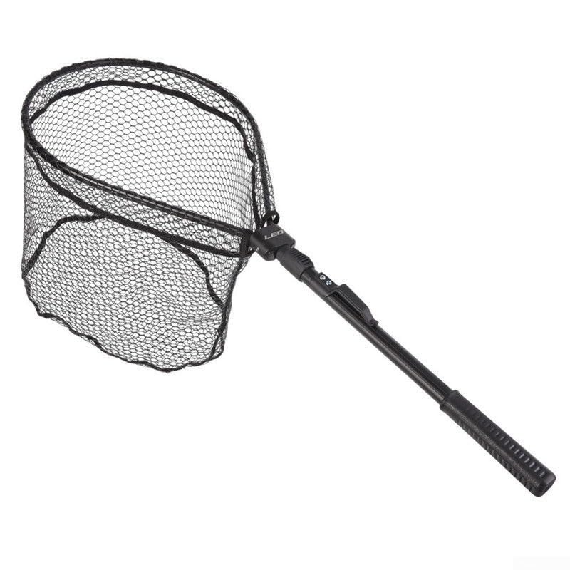Quick Folding Fishing Landing Net with Rubber Mesh for Trout Catch and Release, Aluminum Alloy Frame, Collapsible Design, 31.9 Inch Total Length, Black