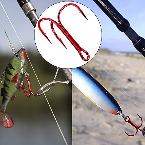 Shaddock Fishing 10-100Pcs Big Size Sharp Treble Hooks O'Shaughnessy Sharpened Treble Fishing Hooks High Carbon Steel Fish Treble Hook Size 10-10/0 - color: Red, size: 100PCS #4