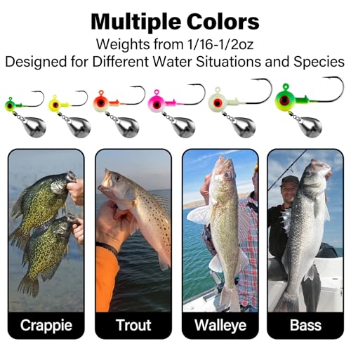 Dr.Fish 10 Pack Underspin Jig Heads Freshwater Swimbait Fishing Jig Spinner Bass Walleye Fishing Hook Colorado Blade Round Bottom Stand up - color: Glow White, size: 1/4oz