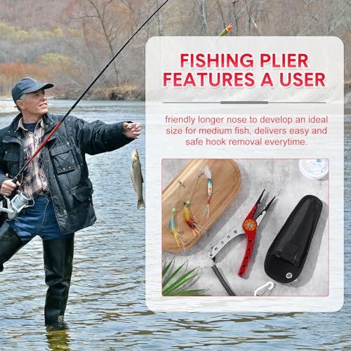 Lasnten 2 Pcs Fishing Pliers Saltwater Braid Cutters 7.8'' Fishing Hook Remover Split Ring Fishing Tools with Sheath and Lanyard Gear Gifts for Fish Line Cutting Boat Fly Ice Fishing (Red, Silver) - color: Red, Silver