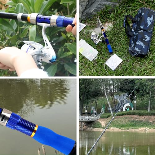 Telescopic Fishing Rod Reel Combo 2PCS 6.89FT Collapsible Fishing Pole Spinning Reel Lures Accessories with Fishing Bag Portable Fishing Rod Kit for Saltwater Freshwater Travel Fishermen Gift - color: Blue