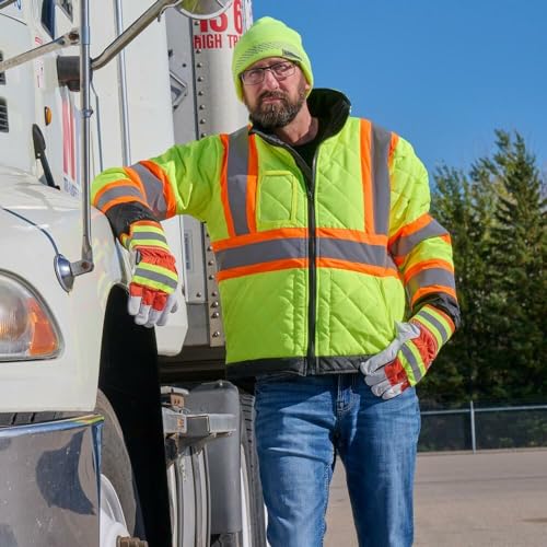 SAFEGEAR Goatskin Hi-Vis Gloves, Cotton Fleece Lined, Rubber Cuff, 1 Pair - size: Medium