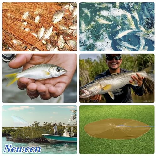 Neween Cast Net, American Saltwater Cast Nets for Fishing, 3ft-10ft Radius Casting Net for Bait Fish, 3/8 Inch Professional Grade Monofilament Throw Nets for Fishing Bait with Heavy Duty Sinker - size: 4 ft Radius, style: Tire Lines Cast Net