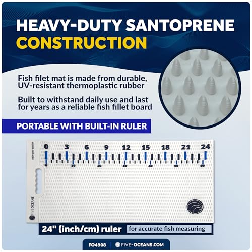 Five Oceans Fish Fillet Mat Kit 28" x 14", Complete Fishing Fish Cleaning Set with Non-Slip Fillet Mat, 24" Integrated Ruler, Fillet Knife, Cut-Resistant Gloves & Cleaning Brush, Easy-Clean - FO4908 - color: Fish Fillet Mat Kit