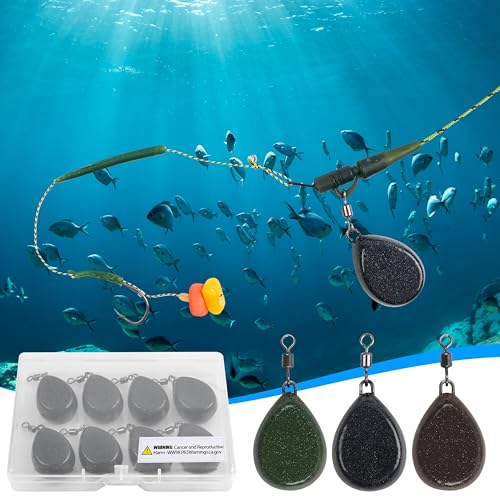 Carp Fishing Weights Sinkers, 4/8pcs Coated Tapered Flat Pear Fishing Sinkers with Swivels for Carp/Coarse Fishing Tackle 3 Colors - style: Black-8pcs