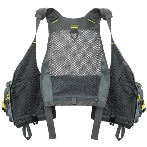 Gonex Fly Fishing Vest for Men Women, Comfortable Adjustable Fishing Vest with Multi-Pockets Reflective Stripes - color: Gray+yellow