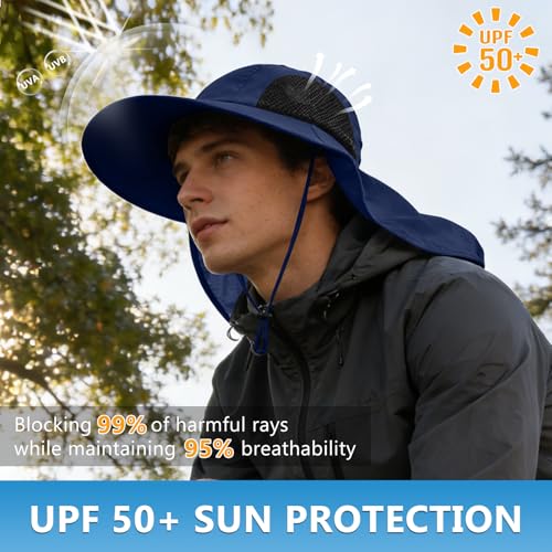 Sun Hat for Men Women with Neck Flap,UPF 50+ UV Protective Hiking Fishing Hats,Wide Brim Sun Hat for Women&Men - color: 1pack-navy