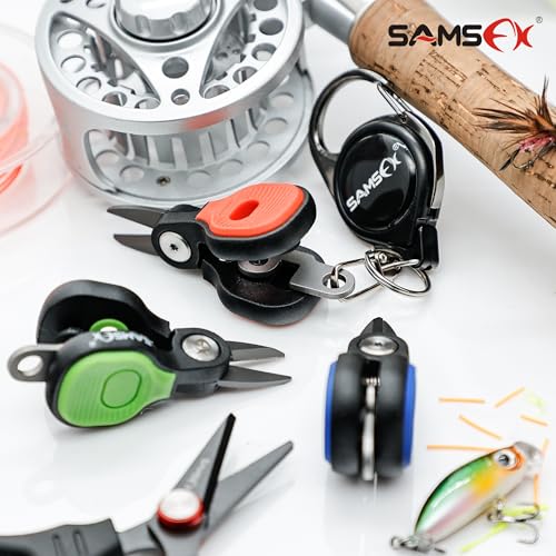 SAMSFX Fishing Nipper with Retractable Tether, Stainless Steel Blades that Cut Braid, Mono and Fluoro Lines, SNIP, Fishing Line Cutters (Red) - color: Red