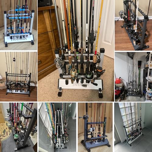 Aventik Mini Fishing Rod Holder Sile Aluminum 12&24-Rod With Lifting Handle (Silver,24 Rod Racks with Handle)